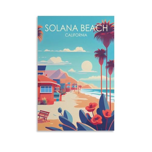 Jdjdu Solana Beach California Vintage Travel Posters Gift Wall Decor Painting Poster Canvas Art Poster
