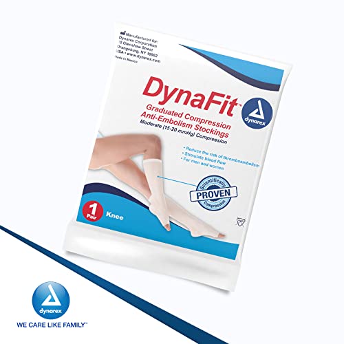 Image of Dynarex DynaFit Compression Stockings Knee High, 15-20 mmHg, Help Prevent Blood Clots, Relieve Pain & Varicose Veins, White, Large, 12 Pairs of Dynarex DynaFit Compression Stockings