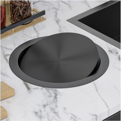 Stainless Steel Waste Chute Lid - Built-in Countertop Trash Bin Cover, Brushed Gold Garbage Flap Lid, Swing Trash Can Grommet for Kitchen & Bathroom