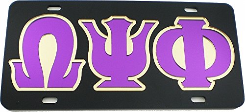 Omega Psi/Ψ Phi Outlined Color Mirror License Plate [Black/Purple/Gold - Car/Truck] - ID#65316