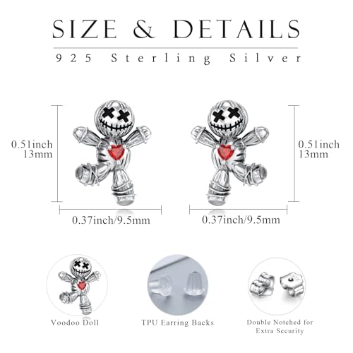 Voodoo Doll Earrings for Women,925 Sterling Silver Gothic Earrings Horror Doll Earrings Jewelry Halloween Christmas Mother's Day3