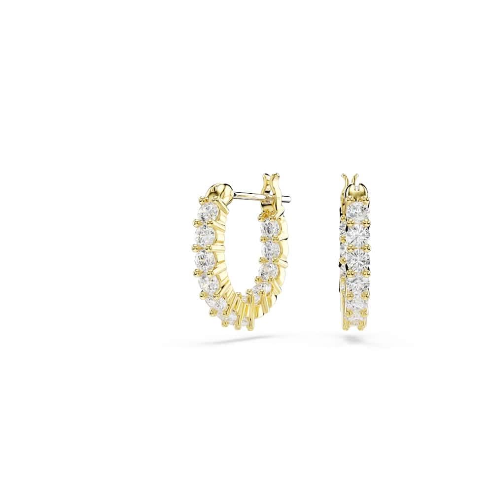 Swarovski Matrix Vittore Mini Hoop Earrings, Clear Round-Cut Crystals in a Gold-Tone Finished Setting, Part of the Swarovski Matrix Collection