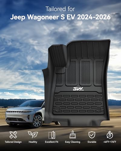 Image of 3W Floor Mats & Seat Back Mats & Cargo Liner for 2024-2026 Jeep Wagoneer S EV, All Weather TPE Custom Fit Set Car Floor Mats, Jeep Wagoneer S EV Full Set Floor Mats Accessories, Black