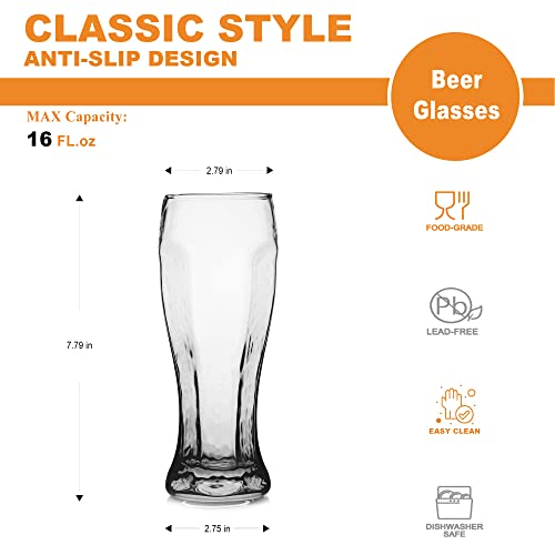 Luxu Beer Glasses, Hexagon Shape Pilsner Glasses Set Of 2,16Oz Crystal Craft Wheat Beer Glasses,Lead-Free Weizen Vase For Drinking Lager,Pint Glasses For Ale,Premium Ipa Glasses,Great Gift Idea. #TOP4