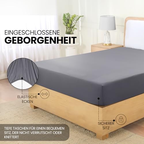 Utopia Bedding, Fitted Sheet, 140 x 200 cm, Grey, Oeko-Tex Certified, Brushed Polyester Microfibre, 35 cm Deep Pockets - View 7