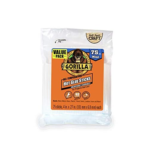 Gorilla Hot Glue Sticks, Mini Size, 4" Long x .27" Diameter, 75 Count, Clear, (Pack of 1)