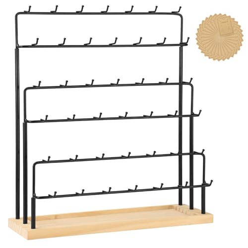 RNTBWD Présentoir de Boucles D'oreilles pour Vendeurs à 6 Niveaux et 42 Crochets en Bois pour Boucles D'oreilles, Colliers, Bagues, Bracelets, Porte-clés (Noir)