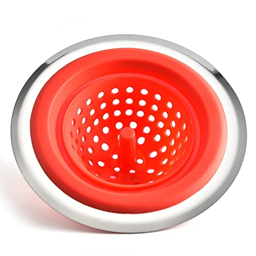 Image of Trifecta Kitchen Sink Strainer Food Catcher 1 PCs 4.5 inch Diameter, Flexible Silicone Kitchen Sink Drainers Traps Food Debris and Prevents Clogs, for Most Kitchen Sink Drains (Red - 1)