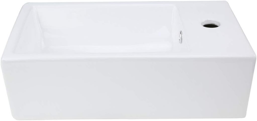 Renovators Supply Manufacturing CASKE Countertop Vessel Sink 18 1/2" In. White Ceramic Rectangular Bathroom Sink With Overflow And Single Faucet Hole