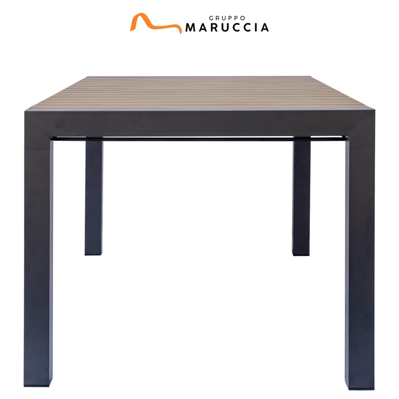 Gruppo Maruccia - Tavolo da Giardino in Alluminio e Legno Resinato - Allungabile da 160 a 210 cm - Resistente agli Agenti Atmosferici - Arredamento Ville, Resort, Casa (Antracite)