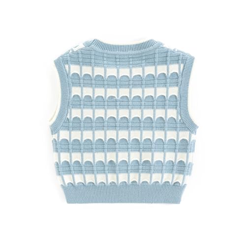 Girls Crew Neck Sweater Vest Checkered Pattern Sleeveless Knit Sweater Pullovers Sweater for 5T-10T2
