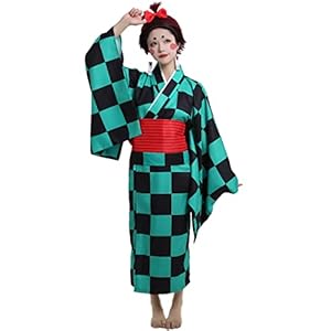 miccostumes Unisex Anime Kimono Cosplay Costume Japanese Haori with Obi (Small, Green)
