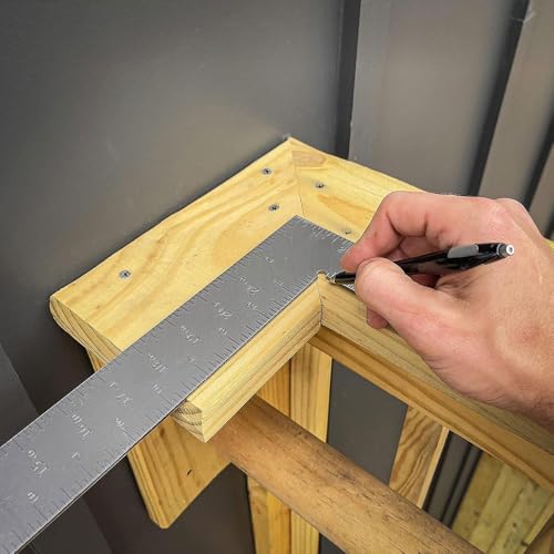 Image of WORKPRO WP264009 | Steel Carpenter Square | 200 x 300 mm (8 inch x 12 inch) | Powder-Coated Unbreakable Steel Body | SAE & Metric Markings | for Woodworking, Carpentry & Layout | Professional Quality