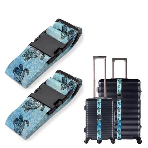 Image of WIRESTER Set of 2 Adjustable Luggage Straps With Buckle, Travel Secure Belt for Suitcase Baggage, Luggage Accessories - Ocean Sea Turtle