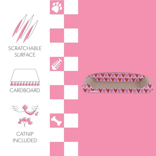 Image of CSR1004A Montego 27.5 inch Coastal Patterned Cardboard Lounge Bed Cat Scratcher with Catnip, Pink /Red