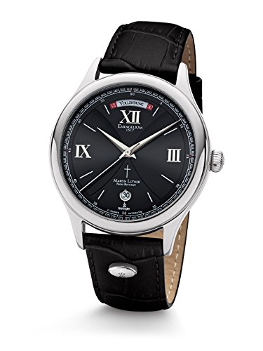 Kronsegler Martin Luther - Evangelium Stahl - Schwarz - Automatik Herrenuhr limitiert | Datum, Schöpfungstage