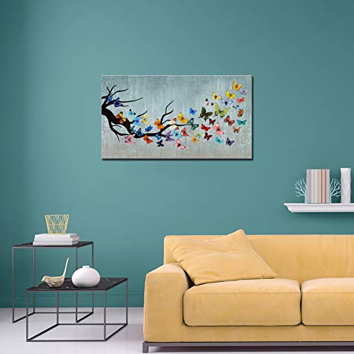 Sechars Vintage Wall Art Canvas Colorful Butterfly On Teal Background Paintings Art Prints Butterflies Artwork Framed For Home Bedroom Dining Room Wall Decoration Ready To Hang 20X36 #TOP2