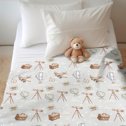 Image of Adventure Baby Blankets for Boy Girl Travel Planes Compass Luggage Globe Explore Soft Flannel Swaddle Receiving Blankets for Infant Toddler Crib Newborn Holiday Vacation Nursery Bed Blanket 60x80