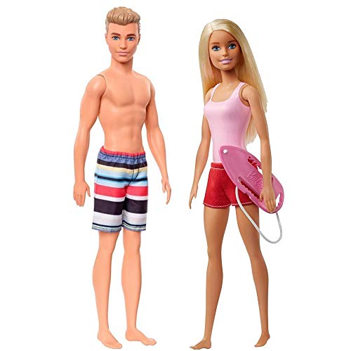 Barbie and Ken Beach Doll Bundle Contains one Each Barbie Lifeguard Doll and one Each Ken in his Swimsuit Doll