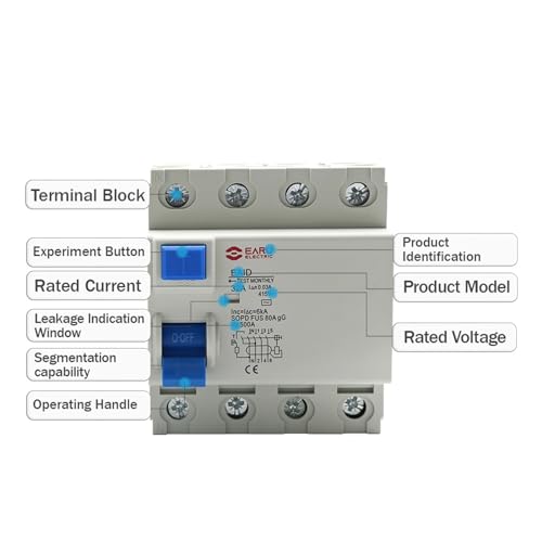 Disyuntor de Corriente Residual electromagnético AC415 4P 16A 63A con protector de fugas 30mA 5