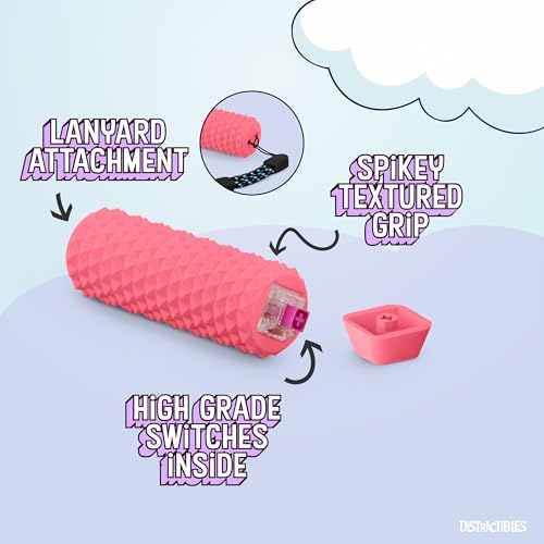 Image of Distractibles Spike Roller Clicker, Tactile Pain Stim Fidget with Clicker Switch, Pain Stimulation Roller with Lanyard (Pink)