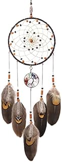 OUTUXED Dream Catcher Tree of Life Brown Native American Dreamcatcher Handmade Feather for Bedroom Wall Hanging Home Decor Wedding Party Blessing Gift Dia 6