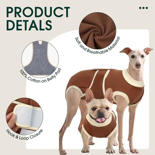 Image of Kuoser Dog Recovery Suit, Soft & Breathable Fabric, Anti Licking, Cone Alternative, Brown XS