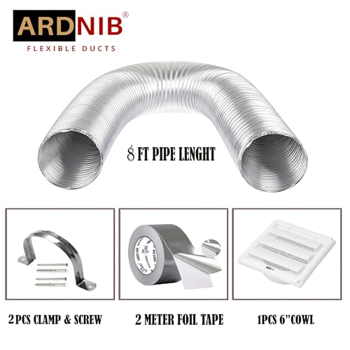 Image of Kitchen Chimney Aluminium Exhaust Pipe & Vent Cover with Installation Kit (8 FT KIT), Silver
