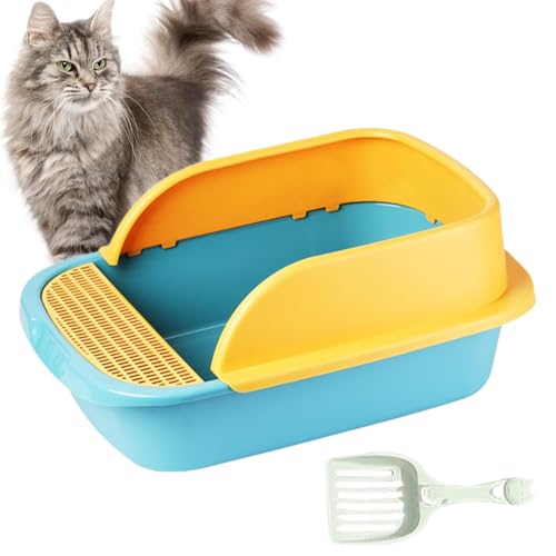 Caja de arena semicerrada | Bandeja de arena para gatos, resistente a fugas, no pegajosa, de gran capacidad, incluye pala