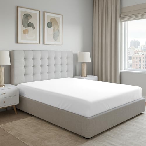 Pizuna 100% Cotton Super King Fitted Sheet White, 400 Thread Count Long Staple Cotton Fitted Sheet 180x200 cm, Sateen Weave Superking Fitted Sheet Extra Deep 40 cm Fit 1 PC