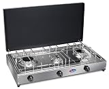 CFParker Fornello 3 Fuochi a Gas Metano con Pianale in Acciaio Inox e Coperchio Grigio Grafite per Uso Esterno - 5523GSPm