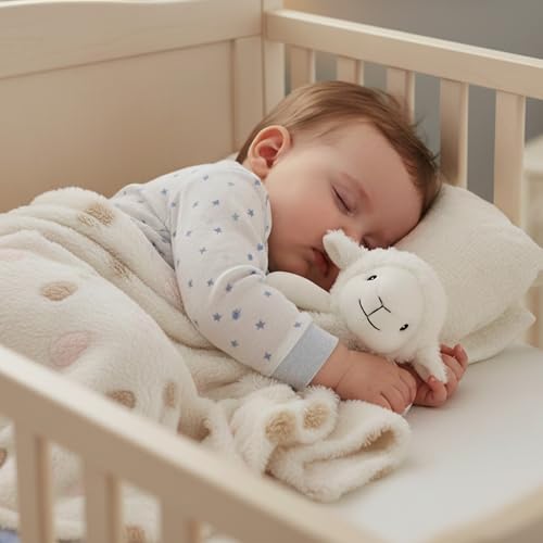 Image of June Garden Personalized Baby Lamb Security Blanket - Custom Name Embroidered White Newborn Comforter - Skin-Friendly Soft Textured Fleece Snuggle Lovey Toy