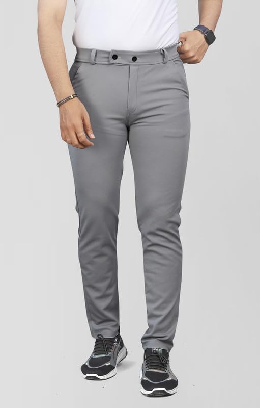 Image of MiraMichi Men's Slim Fit Formal Trousers - Crafted from Premium Lycra Blend Fabric, Solid Pattern, Ideal for Formal Occasions