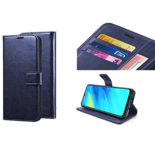 Image of Flip Cover Compatible with Realme C11 | Premium Leather Finish | Inbuilt Pockets & Stand | Flip Cover Back Case for Realme C11 (Blue)