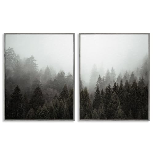 'Serene Mountainous Forest Trees Nature'| 2pc Framed Giclee Art Set 2