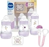MAM Welcome To The World, Set Regalo con 3 Biberon Easy Start Anticolica, Ciuccio Start Nanò, Clip It! & Cover, con Custodia Porta Succhietto, Rosa