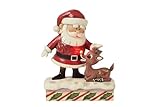 Enesco Rudolph Traditions by Jim Shore Santa Petting Rudolph Reindeer Lit Figurine- Stone Resin Hand Painted Crafted Collectible Rudolph Figurines with Lights Christmas Home Decor Statue, 6.3 Inch