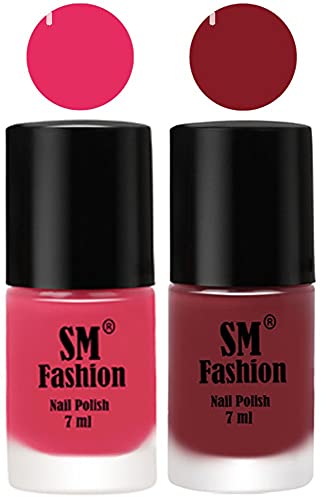Image of Long Lasting Nail Polish | Nail Paint Combo 7 ml Each) - Set of 2 Dark Rose Pink-Plum