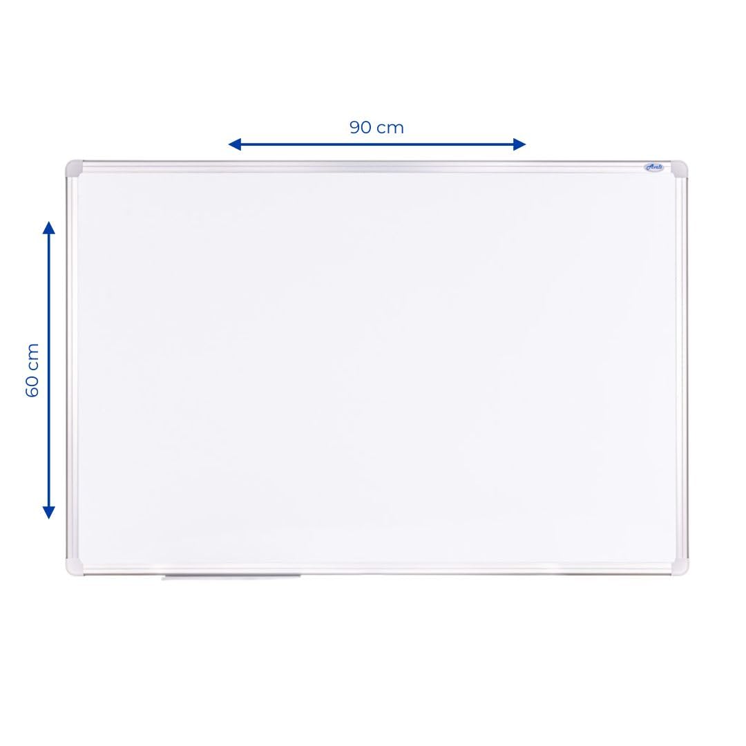 AVELI tablica magnetyczna 90 x 60 cm - biała tablica suchościeralna z aluminiową ramą i półką - magnetyczna i do zapisu - uchwyt ścienny poziomy/pionowy - do biura, szkoły, domu