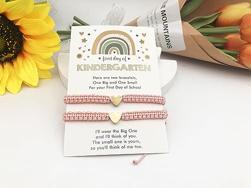 Image of First Day of Kindergarten Bracelets,First Day of School Bracelets for Mom and Daughter,Back to School Bracelet Pre-K Matching Heart Wish Adjustable Bracelet