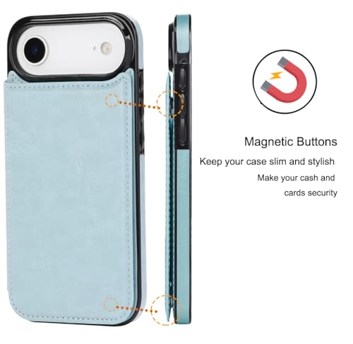Étui portefeuille iPhone 17 Air抗震防摔 Bleu glacier avec protège-écran