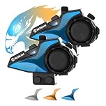 Moman Interfono Moto, H2E Aquila Auricolare Casco Coppia con Doppio Chip per Multitasking Audio Cuffie per Caschi Distanza 1Km Sistema di Comunicazione HiFi/Condivisione Musica/FM/Voce AI Interphone