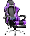 GTPLAYER Gaming Chair, Massage Ergonomic Computer Chair with Footrest and Lumbar Support Height Adjustable with 360°-Swivel Seat and Headrest for Office Purple