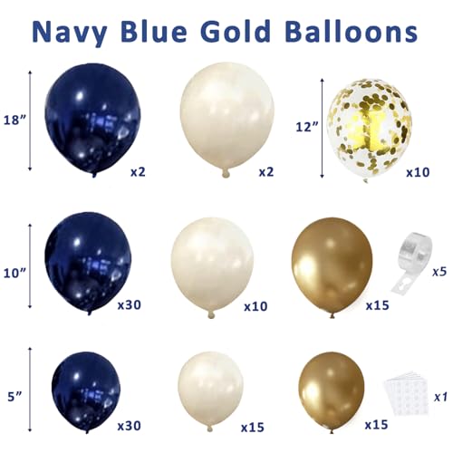 Image of Navy Blue Gold Balloon Arch Kit, Pearl White,129 pcs,Different Size