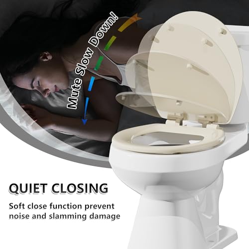 Image of Angol Shiold Slow Close Wood Toilet Seat(Bone, Round 16.5'')