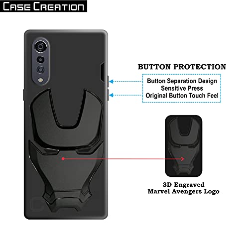 Image of COVERLY Official 3D Smooth Feel Avengers Logo Mask Soft Rugged Grip TPU Silicone Iron Man Engraved Cartoon Movie Engraved Silicone Rubber Matte Strong Back Cover for LG Velvet -Black