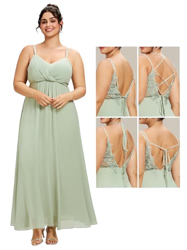 Image of Ever-Pretty Women's Pleated Backless Applique V Neck A Line Chiffon Sleeveless Plus Size Bridesmaid Dresses 01692-DA