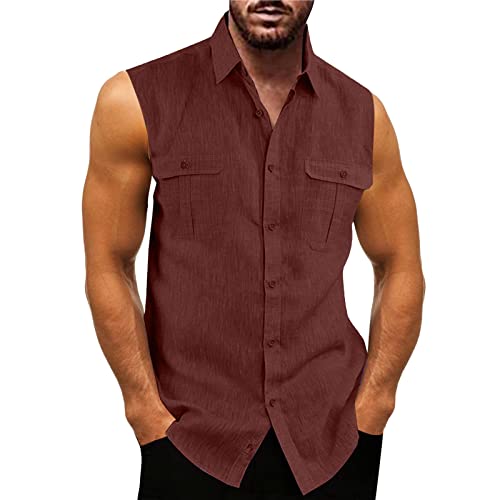 Chemise homme deux poches sans manches col rabattable vêtement de loisirs