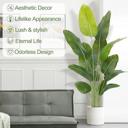 Image of Lifelike Bird of Paradise Artificial Plant,6ft Faux Banana Leaf Tree with 13 Trunks - Perfect Indoor Silk Floor Plant for Home Decor in Living Room, Office, and Bedroom 1Pack