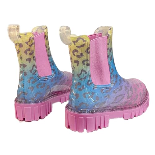 Harssidanzar Womens Ankle Rain Boots Waterproof Chelsea Boots,Anti-Rutsch-Regenstiefel und Gartenschuhe für Damen mit bequemen Einlegesohlen HL211EU,Rosa Leopard,Größe 36